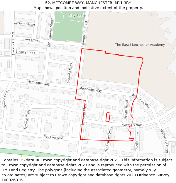 52, METCOMBE WAY, MANCHESTER, M11 3BY: Location map and indicative extent of plot