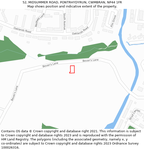 52, MIDSUMMER ROAD, PONTRHYDYRUN, CWMBRAN, NP44 1FR: Location map and indicative extent of plot
