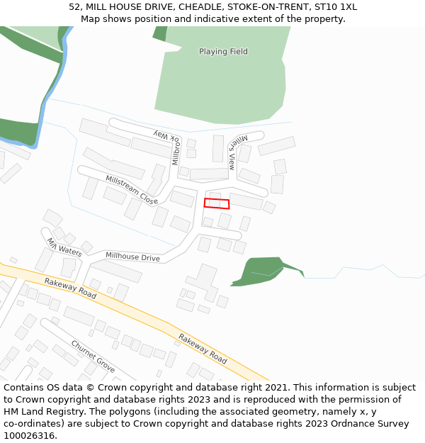 52, MILL HOUSE DRIVE, CHEADLE, STOKE-ON-TRENT, ST10 1XL: Location map and indicative extent of plot