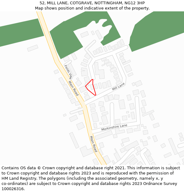 52, MILL LANE, COTGRAVE, NOTTINGHAM, NG12 3HP: Location map and indicative extent of plot