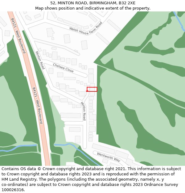 52, MINTON ROAD, BIRMINGHAM, B32 2XE: Location map and indicative extent of plot