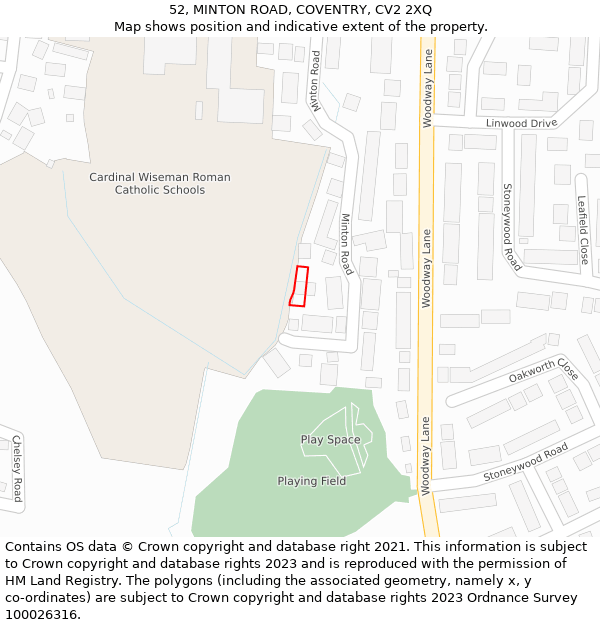 52, MINTON ROAD, COVENTRY, CV2 2XQ: Location map and indicative extent of plot