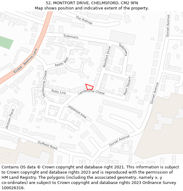 52, MONTFORT DRIVE, CHELMSFORD, CM2 9FN: Location map and indicative extent of plot