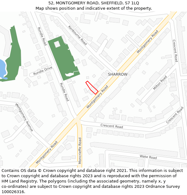 52, MONTGOMERY ROAD, SHEFFIELD, S7 1LQ: Location map and indicative extent of plot