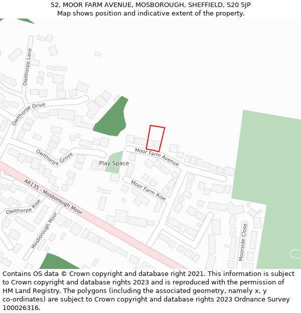 52, MOOR FARM AVENUE, MOSBOROUGH, SHEFFIELD, S20 5JP: Location map and indicative extent of plot