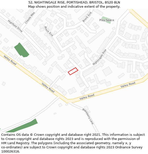 52, NIGHTINGALE RISE, PORTISHEAD, BRISTOL, BS20 8LN: Location map and indicative extent of plot