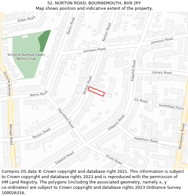 52, NORTON ROAD, BOURNEMOUTH, BH9 2PY: Location map and indicative extent of plot