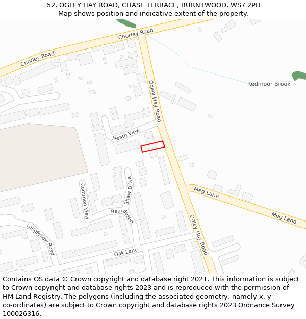 52, OGLEY HAY ROAD, CHASE TERRACE, BURNTWOOD, WS7 2PH: Location map and indicative extent of plot