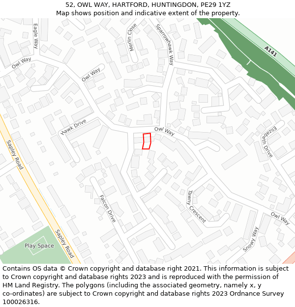 52, OWL WAY, HARTFORD, HUNTINGDON, PE29 1YZ: Location map and indicative extent of plot