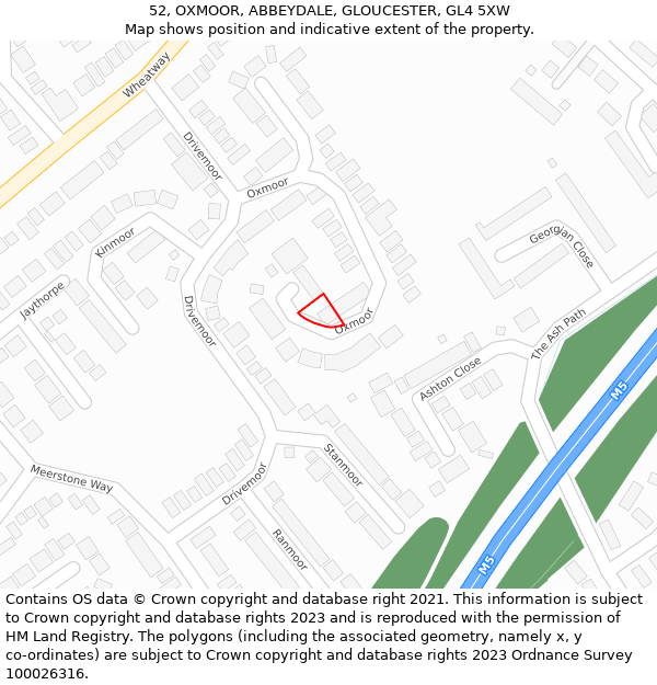 52, OXMOOR, ABBEYDALE, GLOUCESTER, GL4 5XW: Location map and indicative extent of plot