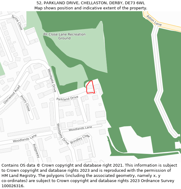 52, PARKLAND DRIVE, CHELLASTON, DERBY, DE73 6WL: Location map and indicative extent of plot