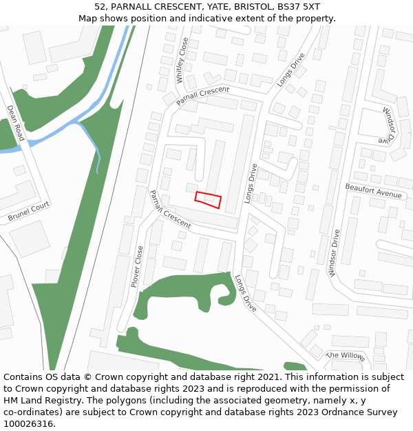 52, PARNALL CRESCENT, YATE, BRISTOL, BS37 5XT: Location map and indicative extent of plot