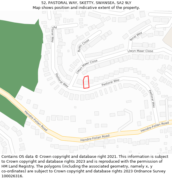 52, PASTORAL WAY, SKETTY, SWANSEA, SA2 9LY: Location map and indicative extent of plot