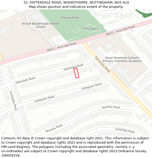 52, PATTERDALE ROAD, WOODTHORPE, NOTTINGHAM, NG5 4LQ: Location map and indicative extent of plot