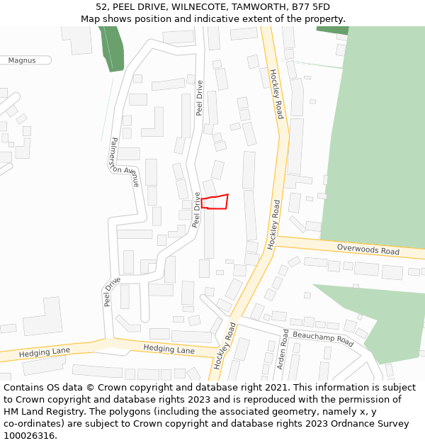 52, PEEL DRIVE, WILNECOTE, TAMWORTH, B77 5FD: Location map and indicative extent of plot