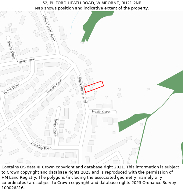 52, PILFORD HEATH ROAD, WIMBORNE, BH21 2NB: Location map and indicative extent of plot