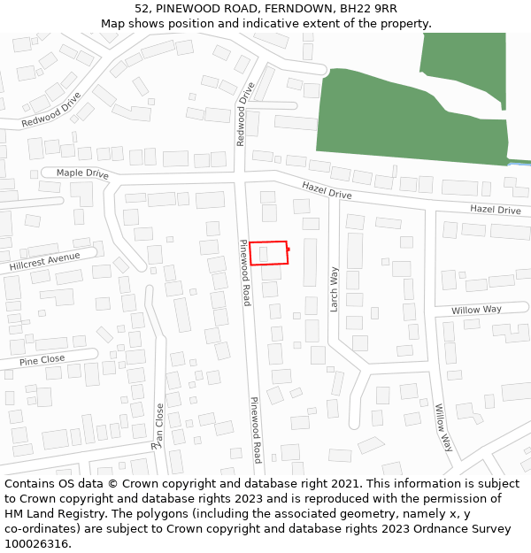 52, PINEWOOD ROAD, FERNDOWN, BH22 9RR: Location map and indicative extent of plot