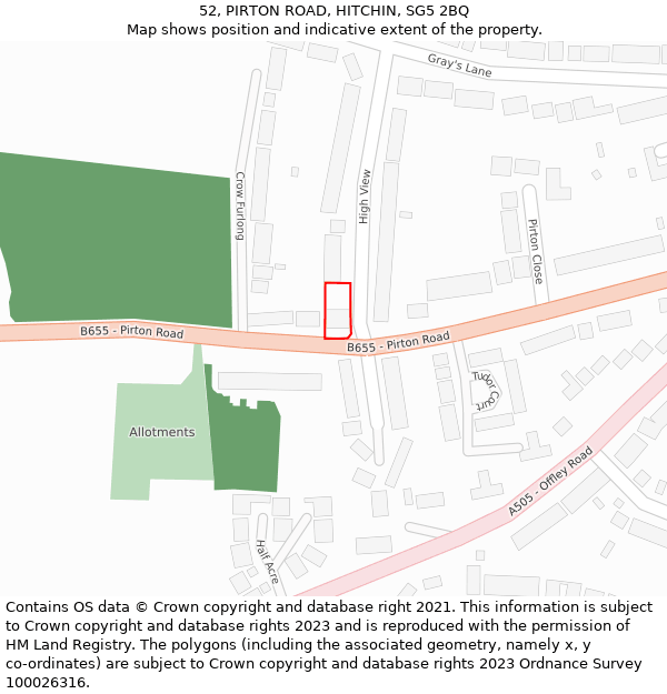 52, PIRTON ROAD, HITCHIN, SG5 2BQ: Location map and indicative extent of plot