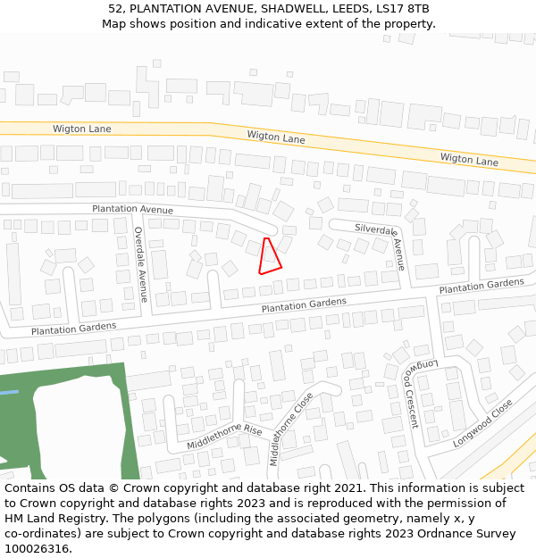 52, PLANTATION AVENUE, SHADWELL, LEEDS, LS17 8TB: Location map and indicative extent of plot