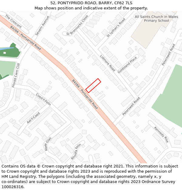52, PONTYPRIDD ROAD, BARRY, CF62 7LS: Location map and indicative extent of plot