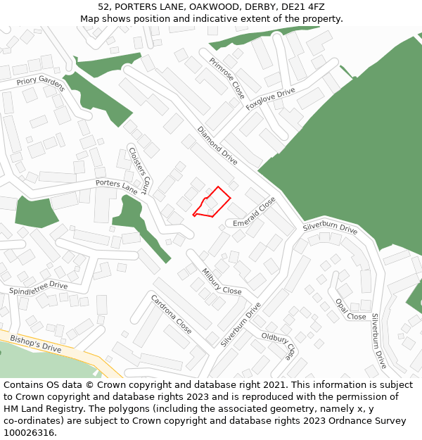 52, PORTERS LANE, OAKWOOD, DERBY, DE21 4FZ: Location map and indicative extent of plot
