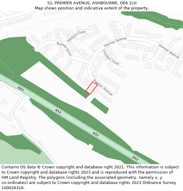 52, PREMIER AVENUE, ASHBOURNE, DE6 1LH: Location map and indicative extent of plot