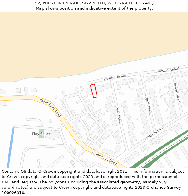 52, PRESTON PARADE, SEASALTER, WHITSTABLE, CT5 4AQ: Location map and indicative extent of plot