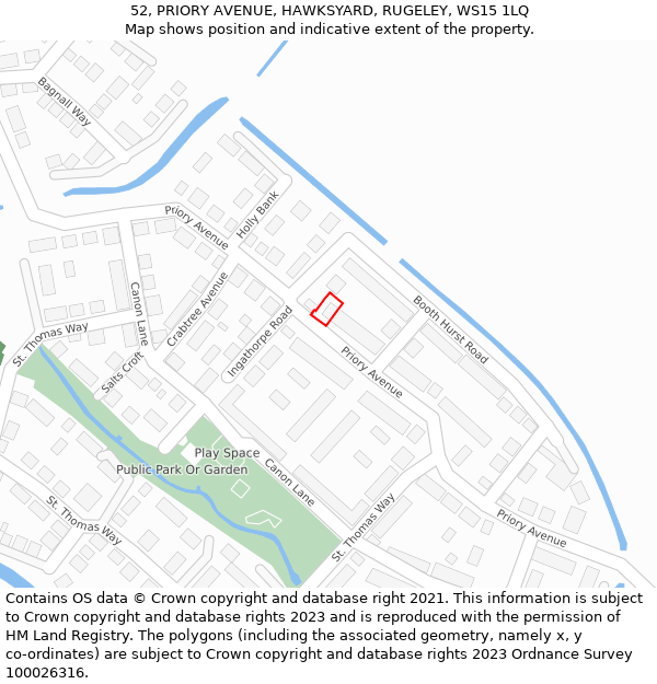 52, PRIORY AVENUE, HAWKSYARD, RUGELEY, WS15 1LQ: Location map and indicative extent of plot