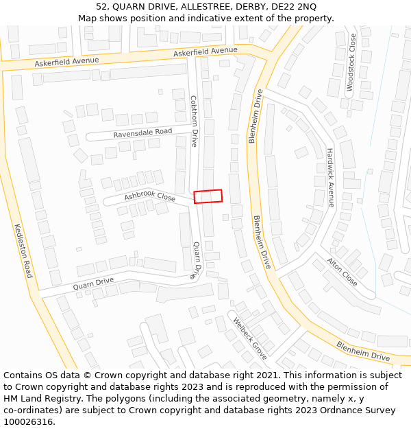 52, QUARN DRIVE, ALLESTREE, DERBY, DE22 2NQ: Location map and indicative extent of plot