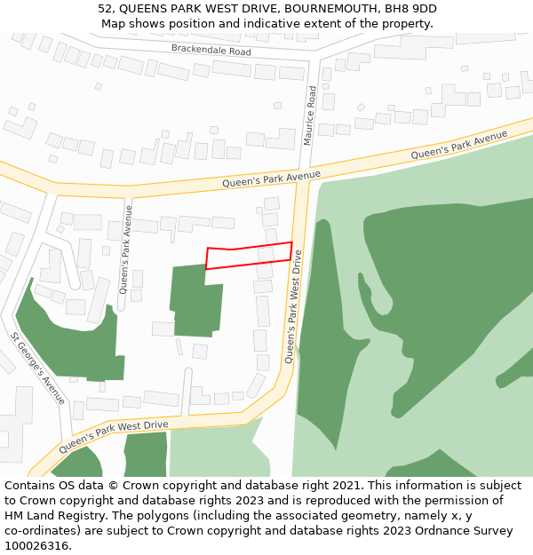 52, QUEENS PARK WEST DRIVE, BOURNEMOUTH, BH8 9DD: Location map and indicative extent of plot