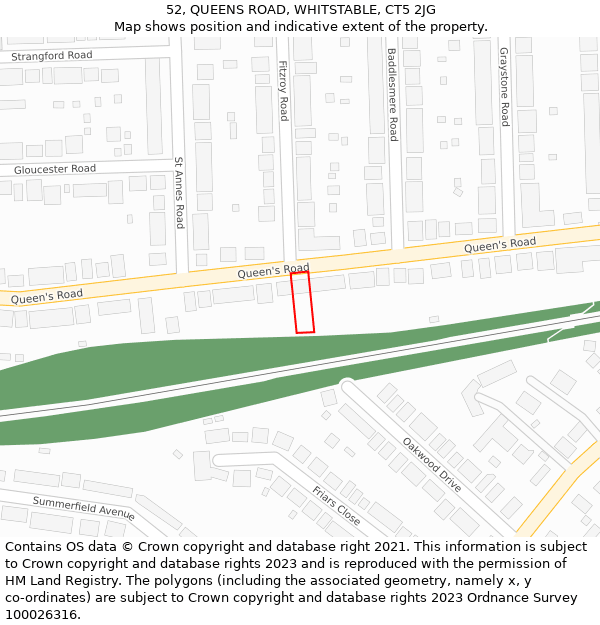 52, QUEENS ROAD, WHITSTABLE, CT5 2JG: Location map and indicative extent of plot