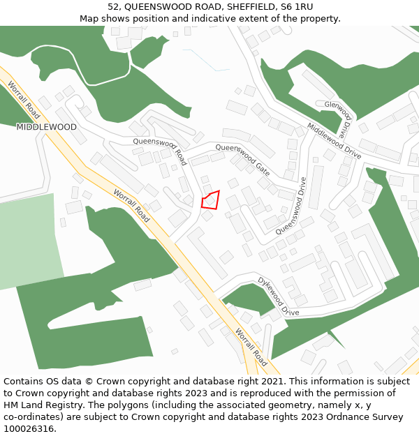 52, QUEENSWOOD ROAD, SHEFFIELD, S6 1RU: Location map and indicative extent of plot