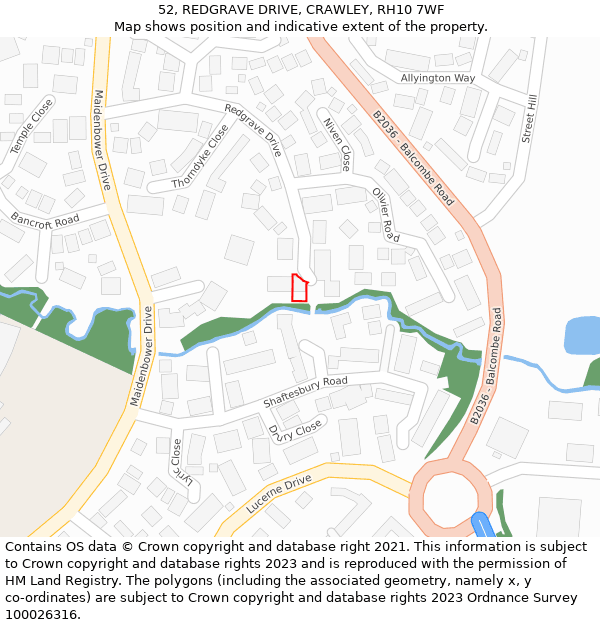 52, REDGRAVE DRIVE, CRAWLEY, RH10 7WF: Location map and indicative extent of plot