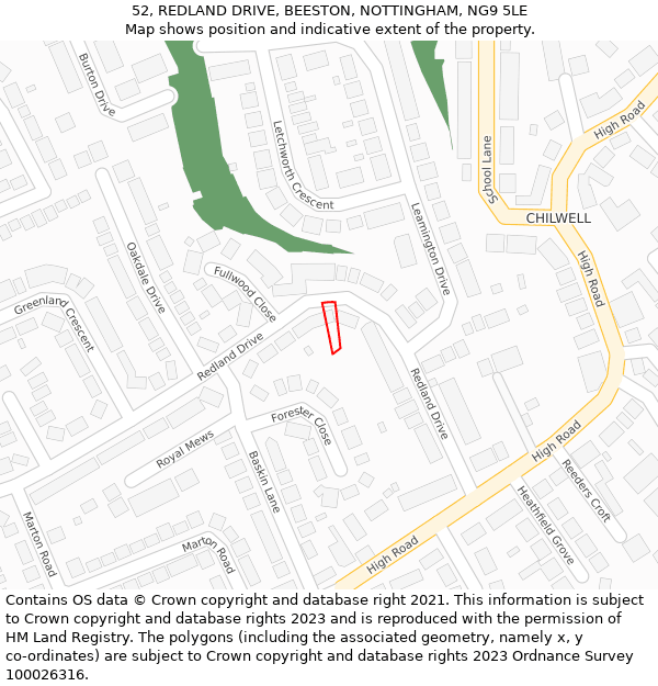 52, REDLAND DRIVE, BEESTON, NOTTINGHAM, NG9 5LE: Location map and indicative extent of plot