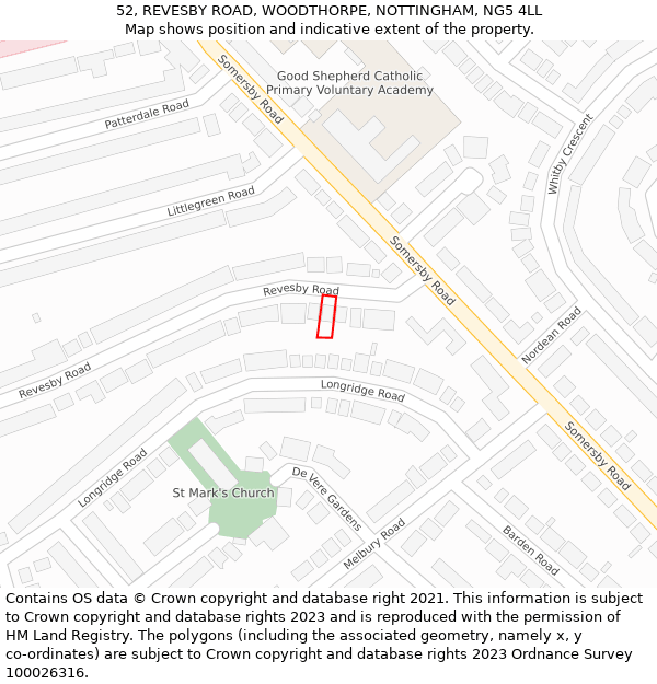 52, REVESBY ROAD, WOODTHORPE, NOTTINGHAM, NG5 4LL: Location map and indicative extent of plot