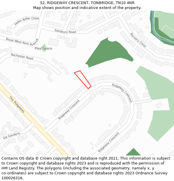 52, RIDGEWAY CRESCENT, TONBRIDGE, TN10 4NR: Location map and indicative extent of plot