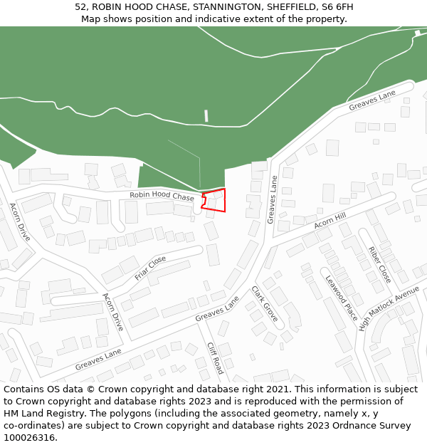 52, ROBIN HOOD CHASE, STANNINGTON, SHEFFIELD, S6 6FH: Location map and indicative extent of plot