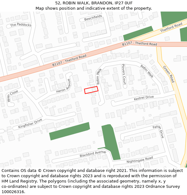 52, ROBIN WALK, BRANDON, IP27 0UF: Location map and indicative extent of plot