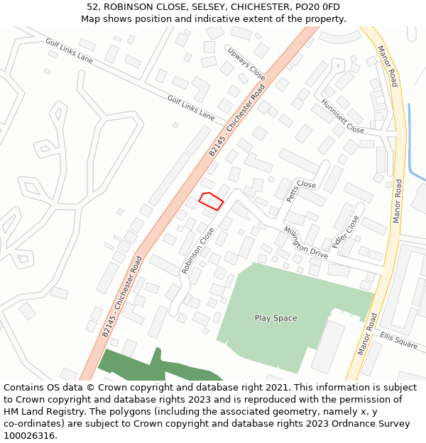 52, ROBINSON CLOSE, SELSEY, CHICHESTER, PO20 0FD: Location map and indicative extent of plot