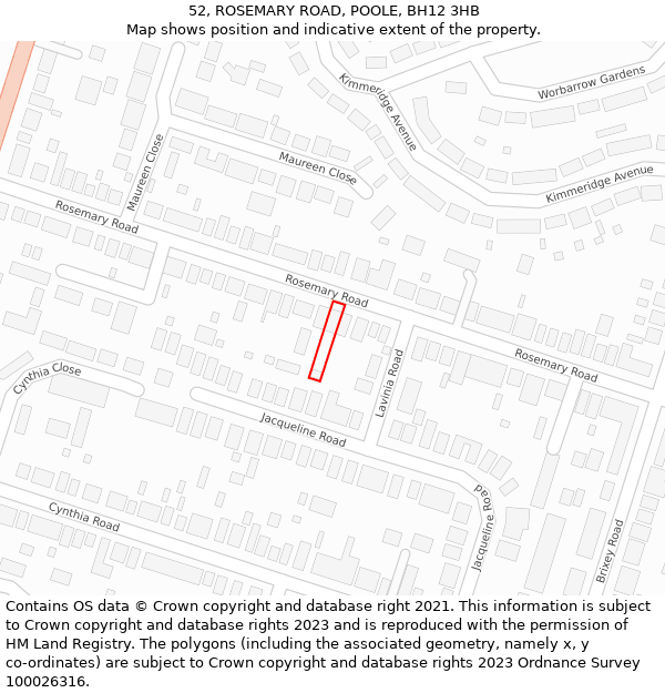 52, ROSEMARY ROAD, POOLE, BH12 3HB: Location map and indicative extent of plot