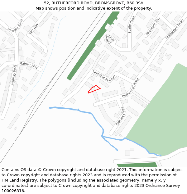 52, RUTHERFORD ROAD, BROMSGROVE, B60 3SA: Location map and indicative extent of plot