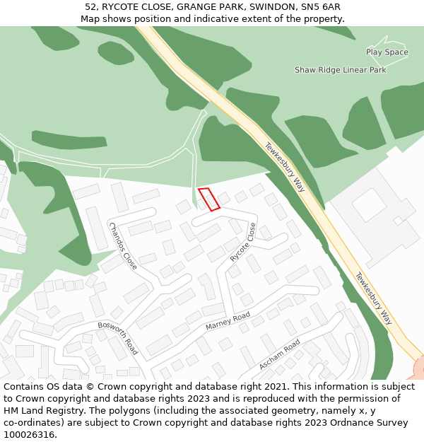52, RYCOTE CLOSE, GRANGE PARK, SWINDON, SN5 6AR: Location map and indicative extent of plot
