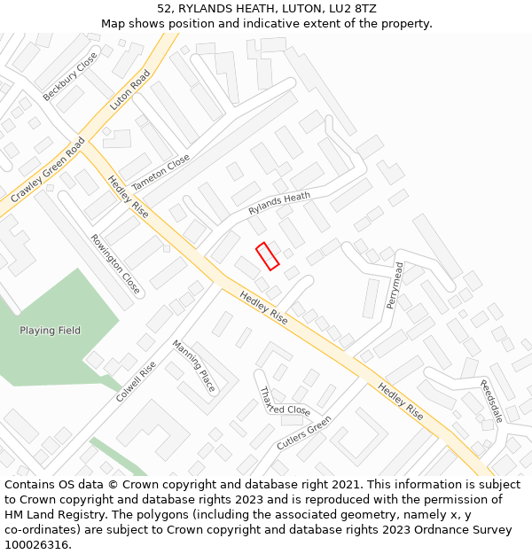 52, RYLANDS HEATH, LUTON, LU2 8TZ: Location map and indicative extent of plot