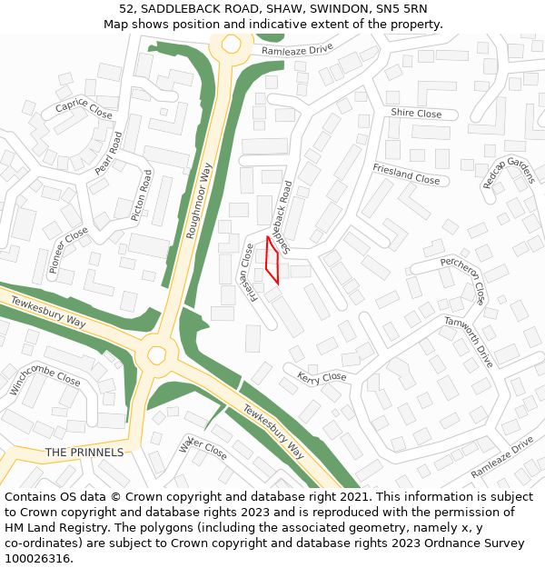 52, SADDLEBACK ROAD, SHAW, SWINDON, SN5 5RN: Location map and indicative extent of plot