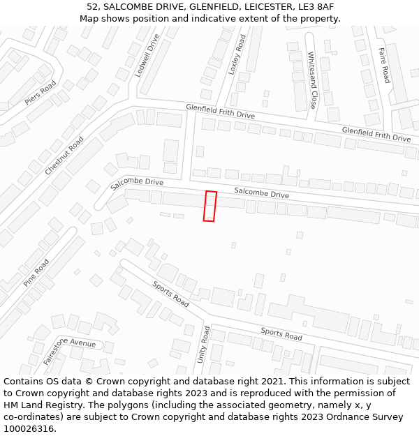 52, SALCOMBE DRIVE, GLENFIELD, LEICESTER, LE3 8AF: Location map and indicative extent of plot