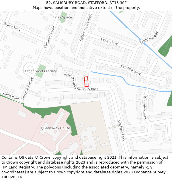 52, SALISBURY ROAD, STAFFORD, ST16 3SF: Location map and indicative extent of plot