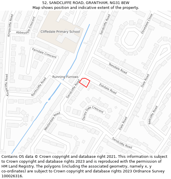 52, SANDCLIFFE ROAD, GRANTHAM, NG31 8EW: Location map and indicative extent of plot