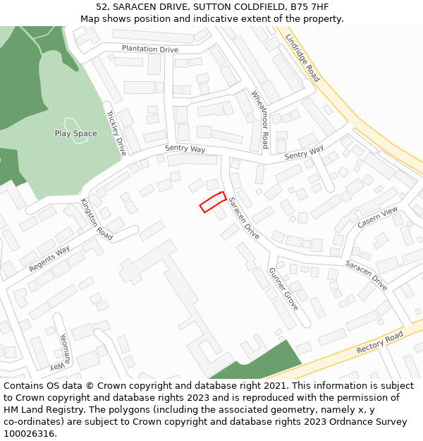 52, SARACEN DRIVE, SUTTON COLDFIELD, B75 7HF: Location map and indicative extent of plot