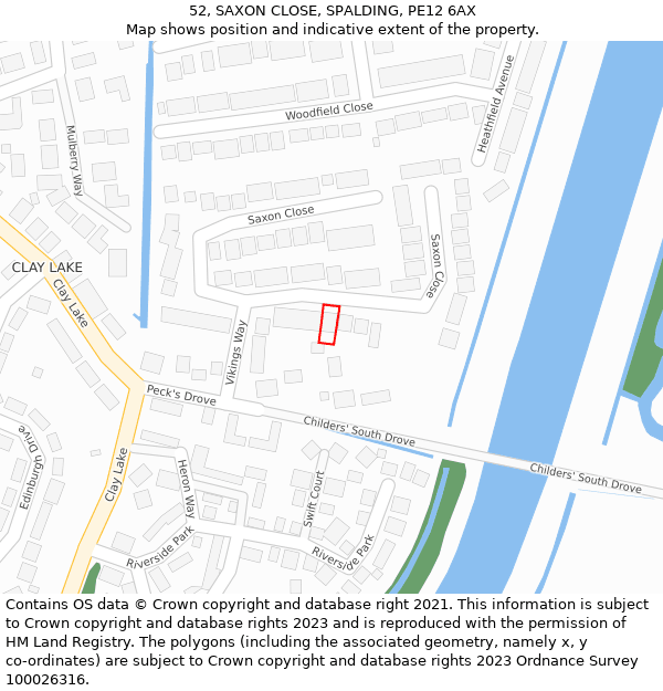 52, SAXON CLOSE, SPALDING, PE12 6AX: Location map and indicative extent of plot