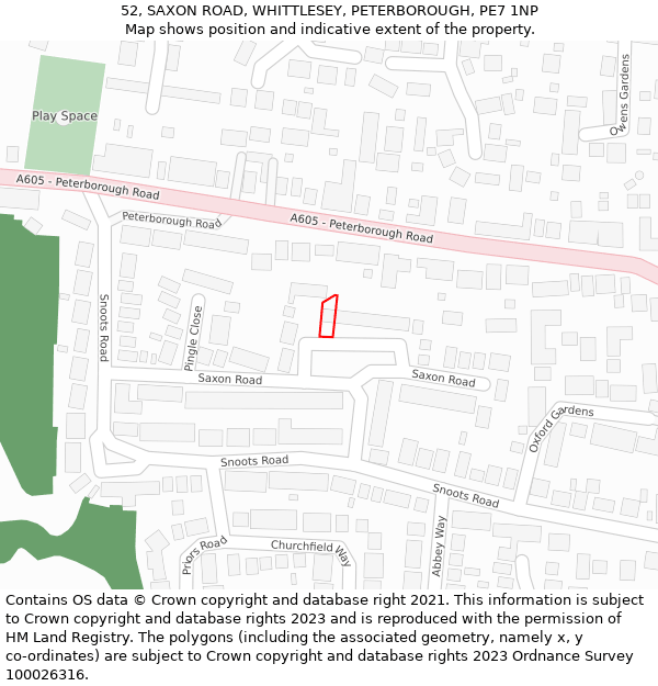 52, SAXON ROAD, WHITTLESEY, PETERBOROUGH, PE7 1NP: Location map and indicative extent of plot